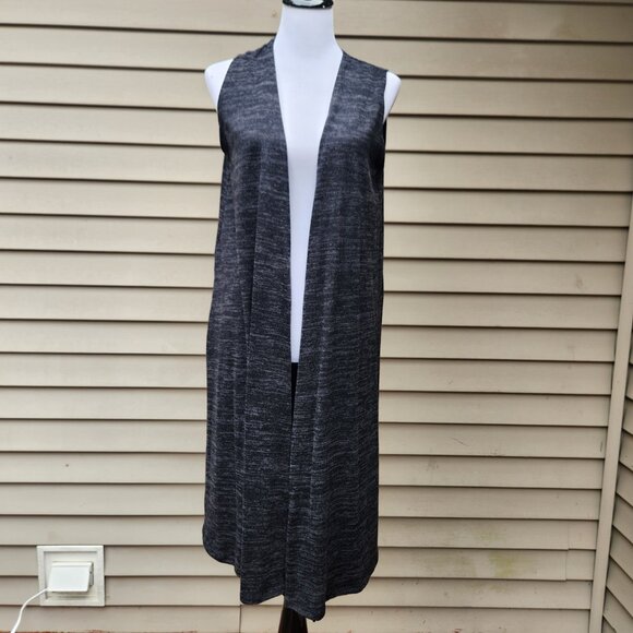 Lularoe Sleeveless Duster Long Cardigan Sweater Marled Black Gray Side Slits - Picture 2 of 13